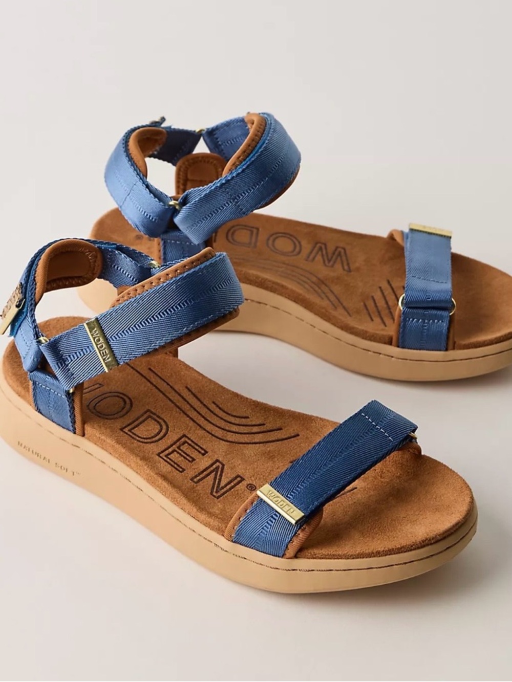 Woden Blue Strappy Sandals with Cushioned Footbed
